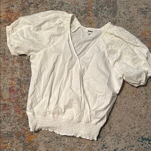 New White Eyelet Sleeve Wrap Women's Top